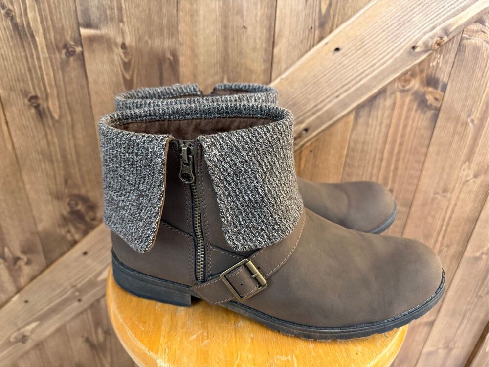 American Eagle Women’s Brown Ankle Boots Size 12 Knit Cuff Buckle Zip